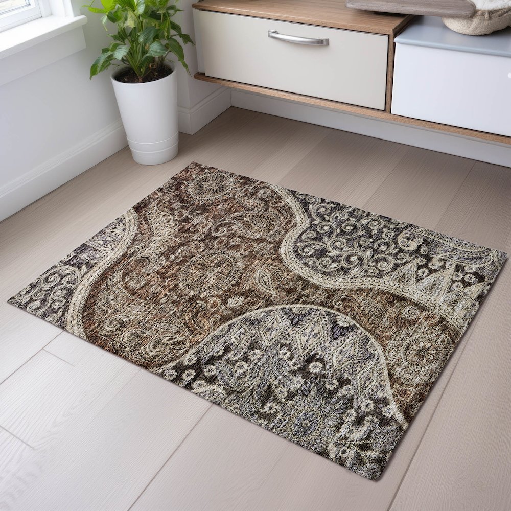 Premium Machine Washable Mayfield AMF1078 Brown 1'8" x 2'6" Rug. Picture 5