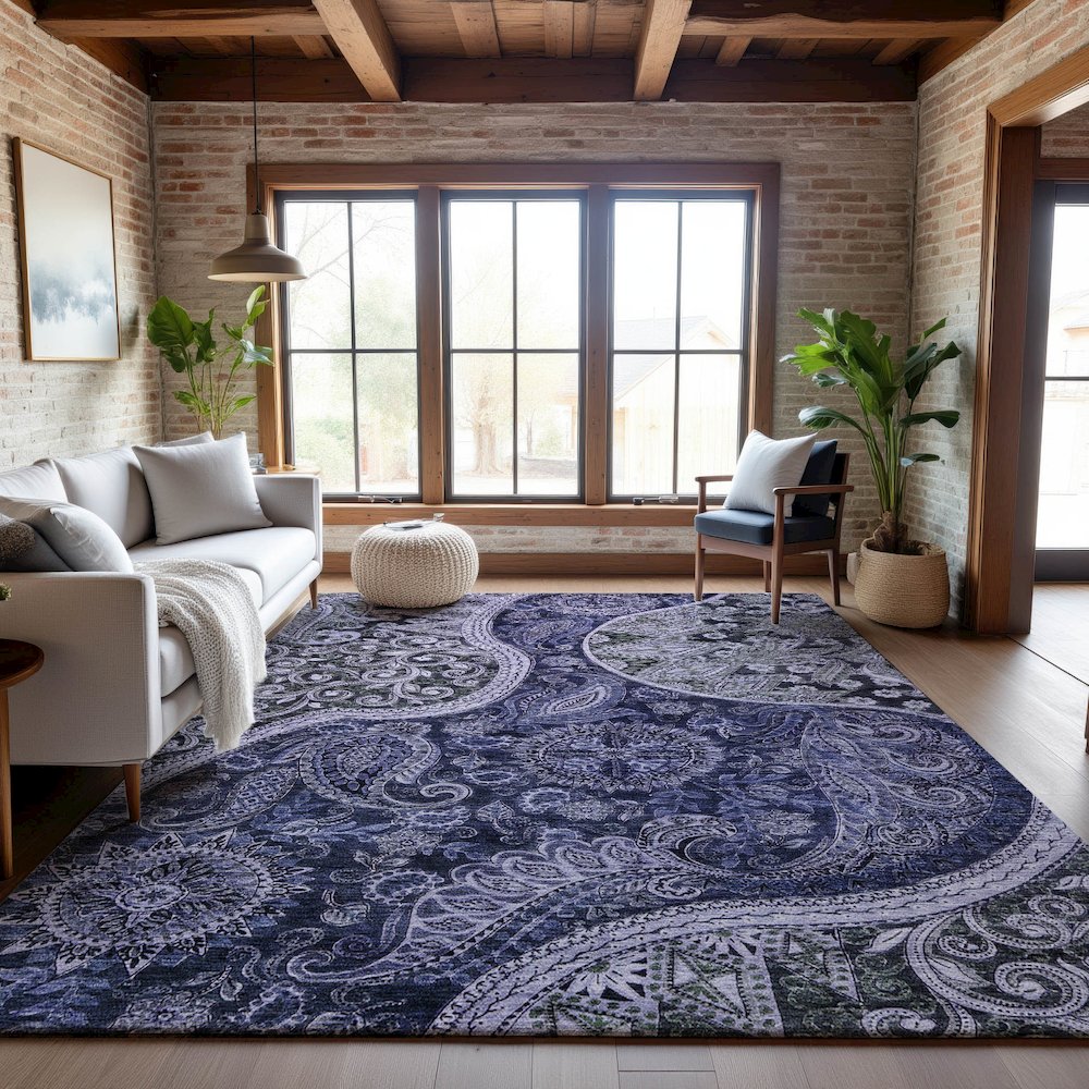 Premium Machine Washable Mayfield AMF1078 Navy 2'6" x 3'10" Rug. Picture 5