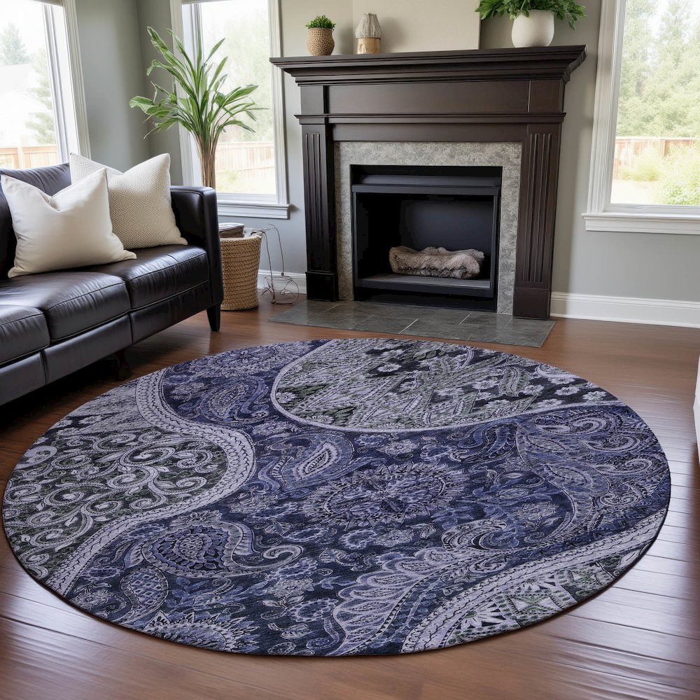 Premium Machine Washable Mayfield AMF1078 Navy 8' x 8' Round Rug. Picture 5