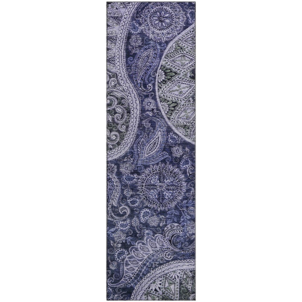 Premium Machine Washable Mayfield AMF1078 Navy 2'3" x 7'6" Runner Rug. Picture 1