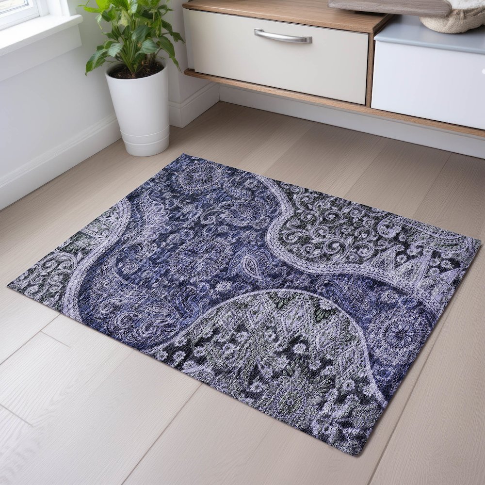 Premium Machine Washable Mayfield AMF1078 Navy 1'8" x 2'6" Rug. Picture 5
