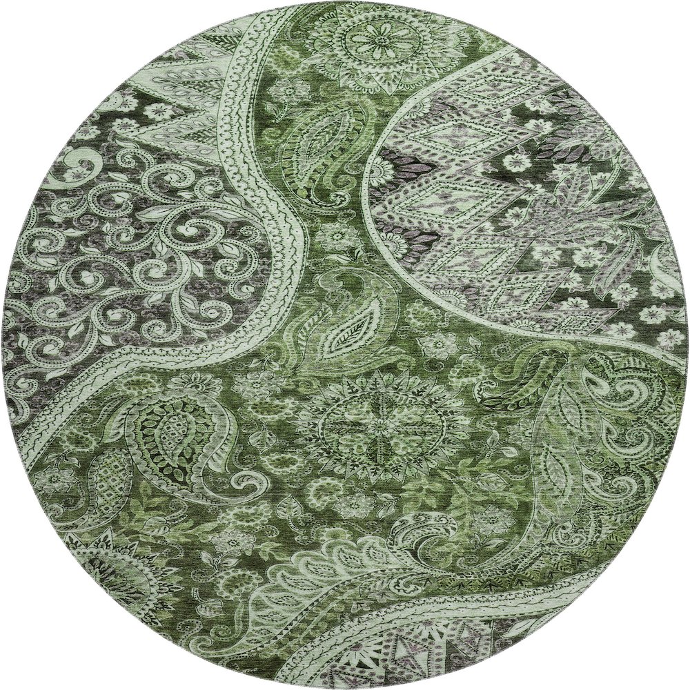 Premium Machine Washable Mayfield AMF1078 Olive 8' x 8' Round Rug. Picture 1