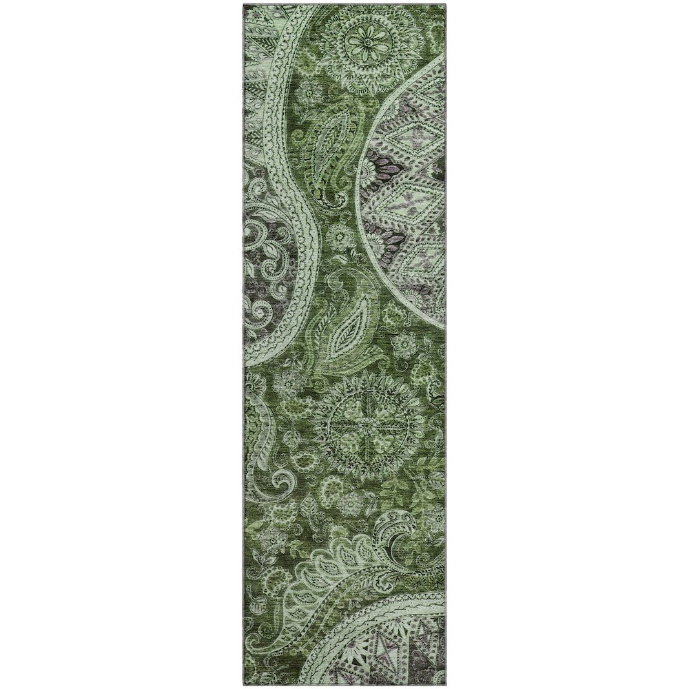 Premium Machine Washable Mayfield AMF1078 Olive 2'3" x 7'6" Runner Rug. Picture 1