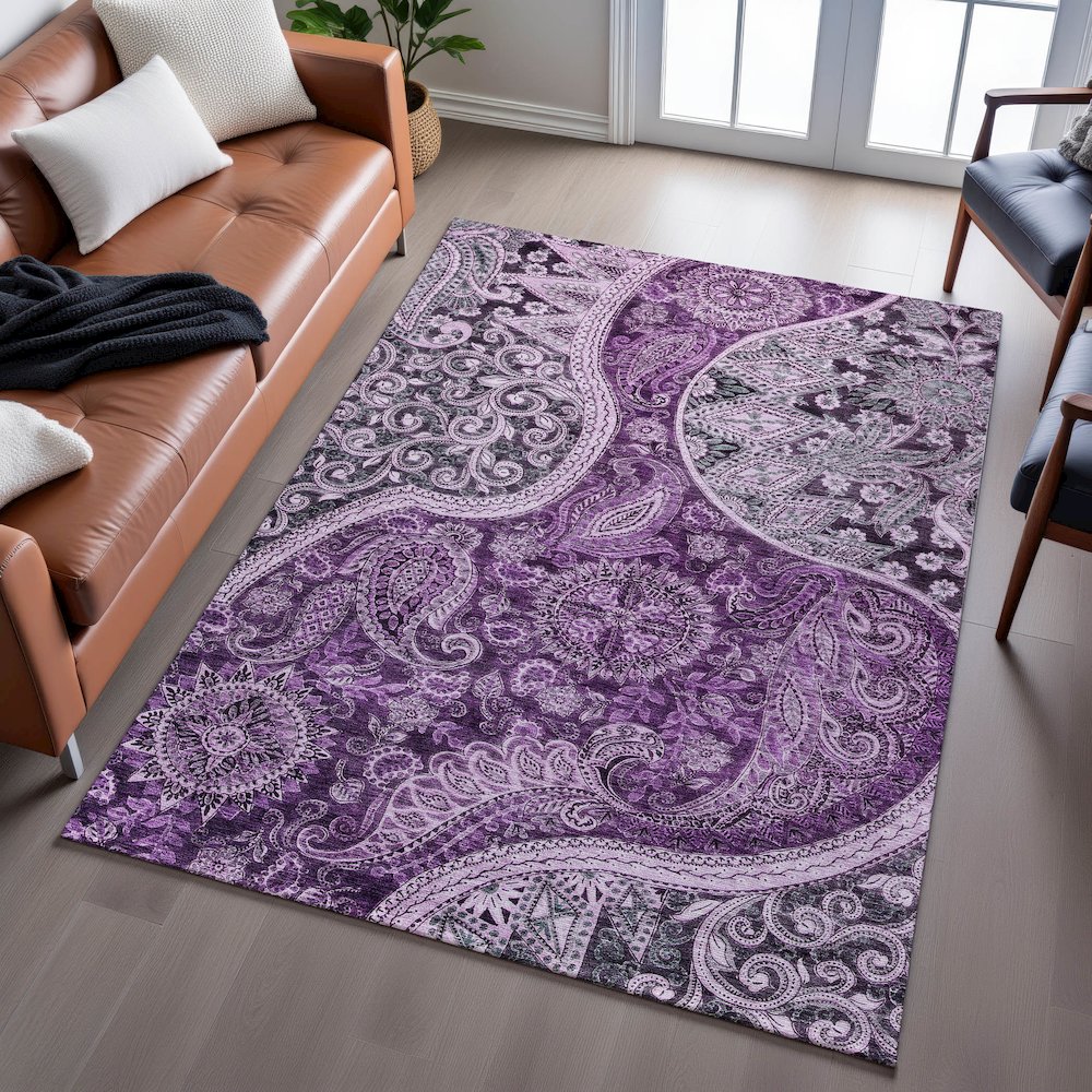 Premium Machine Washable Mayfield AMF1078 Purple 2'6" x 3'10" Rug. Picture 6