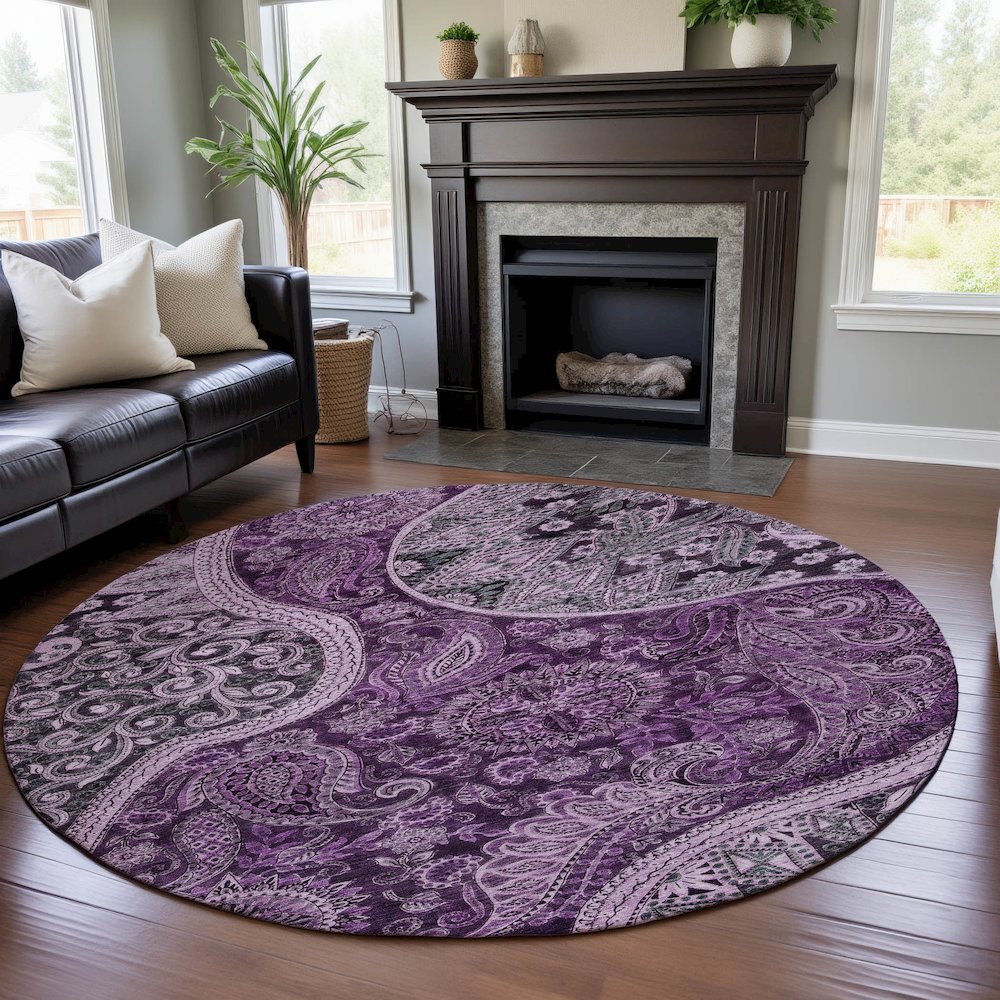 Premium Machine Washable Mayfield AMF1078 Purple 8' x 8' Round Rug. Picture 5