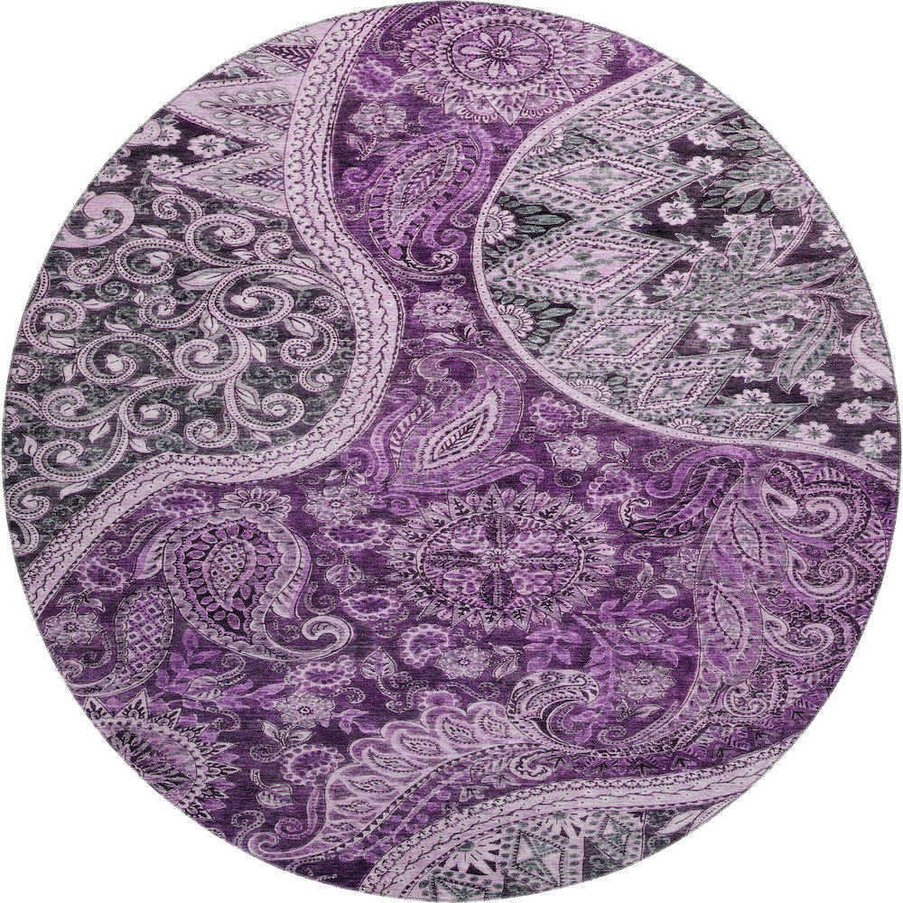 Premium Machine Washable Mayfield AMF1078 Purple 8' x 8' Round Rug. Picture 1