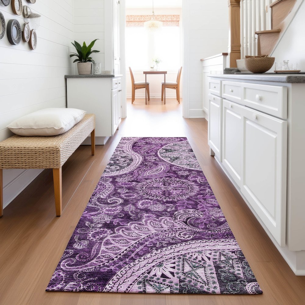 Premium Machine Washable Mayfield AMF1078 Purple 2'3" x 7'6" Runner Rug. Picture 5