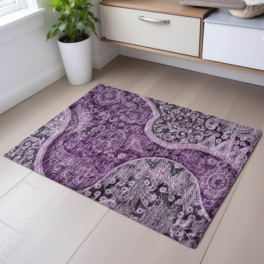 Premium Machine Washable Mayfield AMF1078 Purple 1'8" x 2'6" Rug. Picture 5