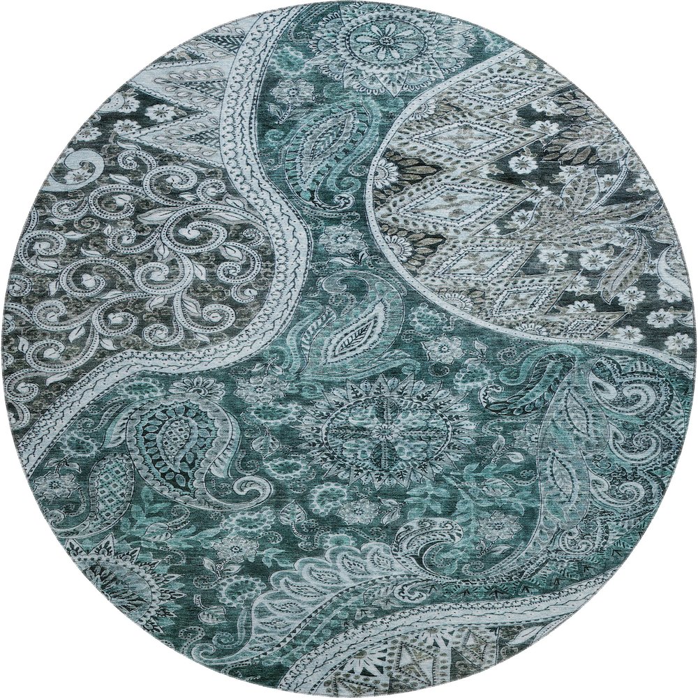 Premium Machine Washable Mayfield AMF1078 Teal 8' x 8' Round Rug. Picture 1