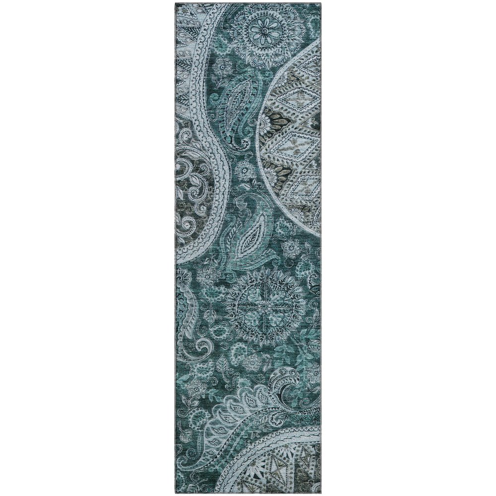 Premium Machine Washable Mayfield AMF1078 Teal 2'3" x 7'6" Runner Rug. Picture 1