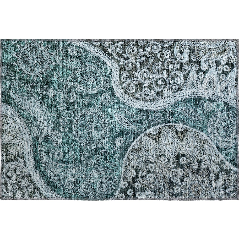 Premium Machine Washable Mayfield AMF1078 Teal 1'8" x 2'6" Rug. Picture 1