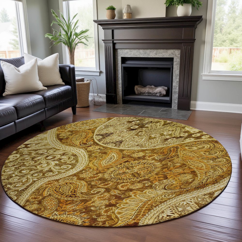 Premium Machine Washable Mayfield AMF1078 Terracotta 8' x 8' Round Rug. Picture 5