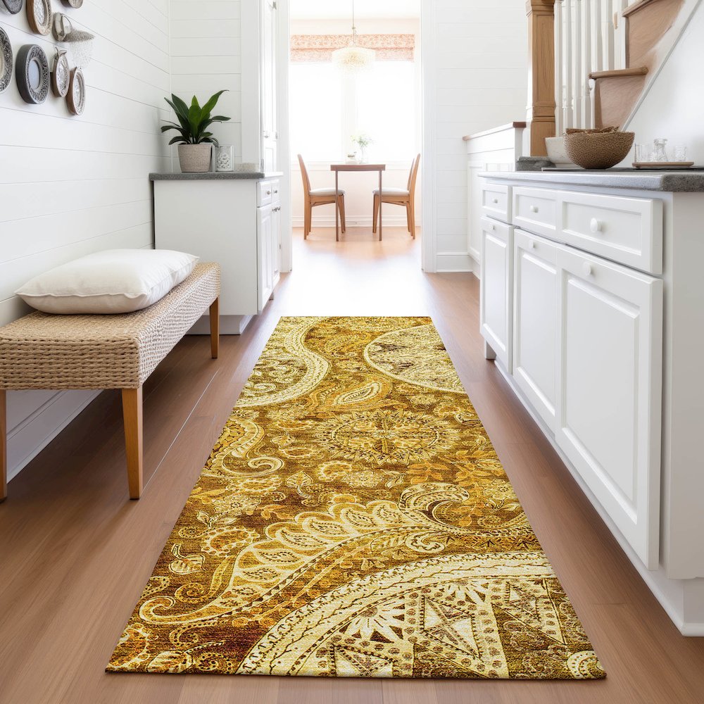 Premium Machine Washable Mayfield AMF1078 Terracotta 2'3" x 7'6" Runner Rug. Picture 5