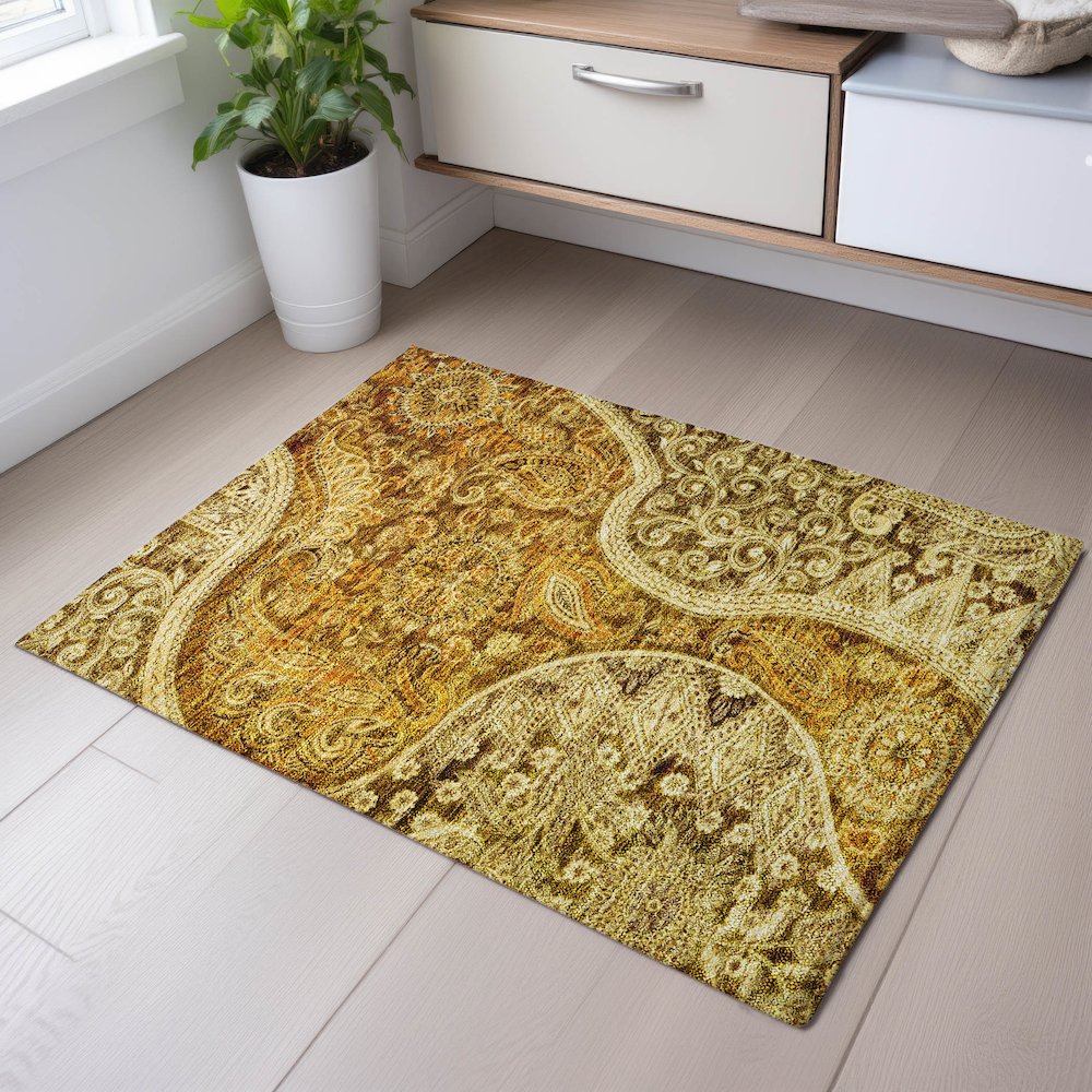 Premium Machine Washable Mayfield AMF1078 Terracotta 1'8" x 2'6" Rug. Picture 5