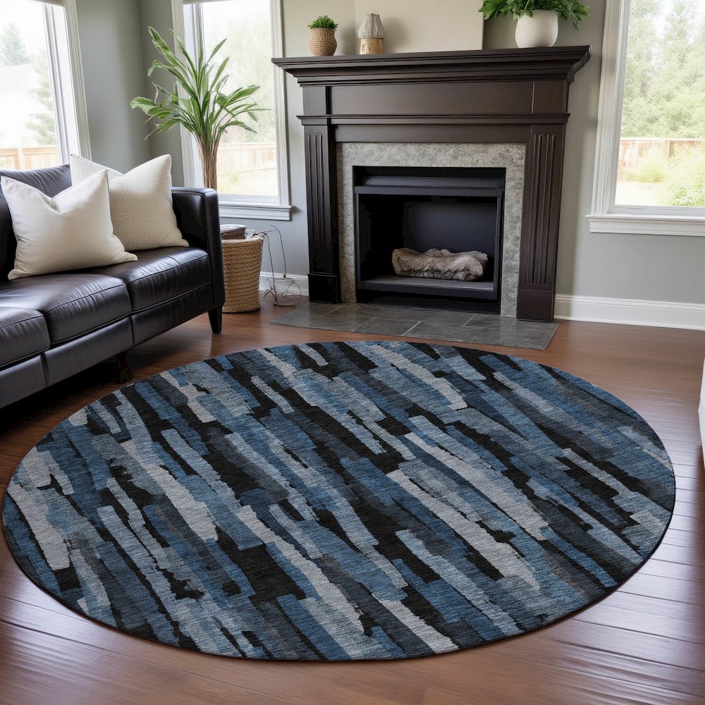 Premium Machine Washable Mayfield AMF1079 Blue 8' x 8' Round Rug. Picture 5