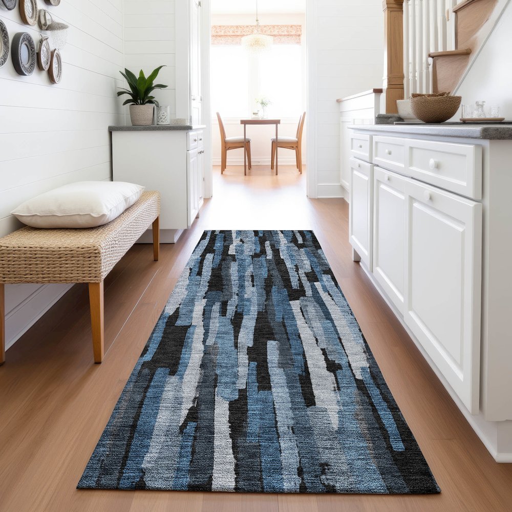 Premium Machine Washable Mayfield AMF1079 Blue 2'3" x 7'6" Runner Rug. Picture 5