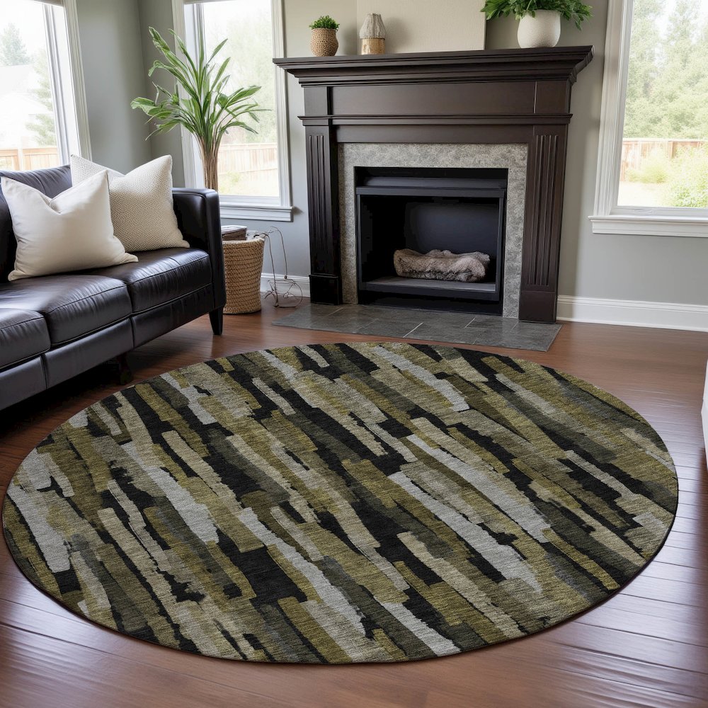 Premium Machine Washable Mayfield AMF1079 Brown 8' x 8' Round Rug. Picture 5