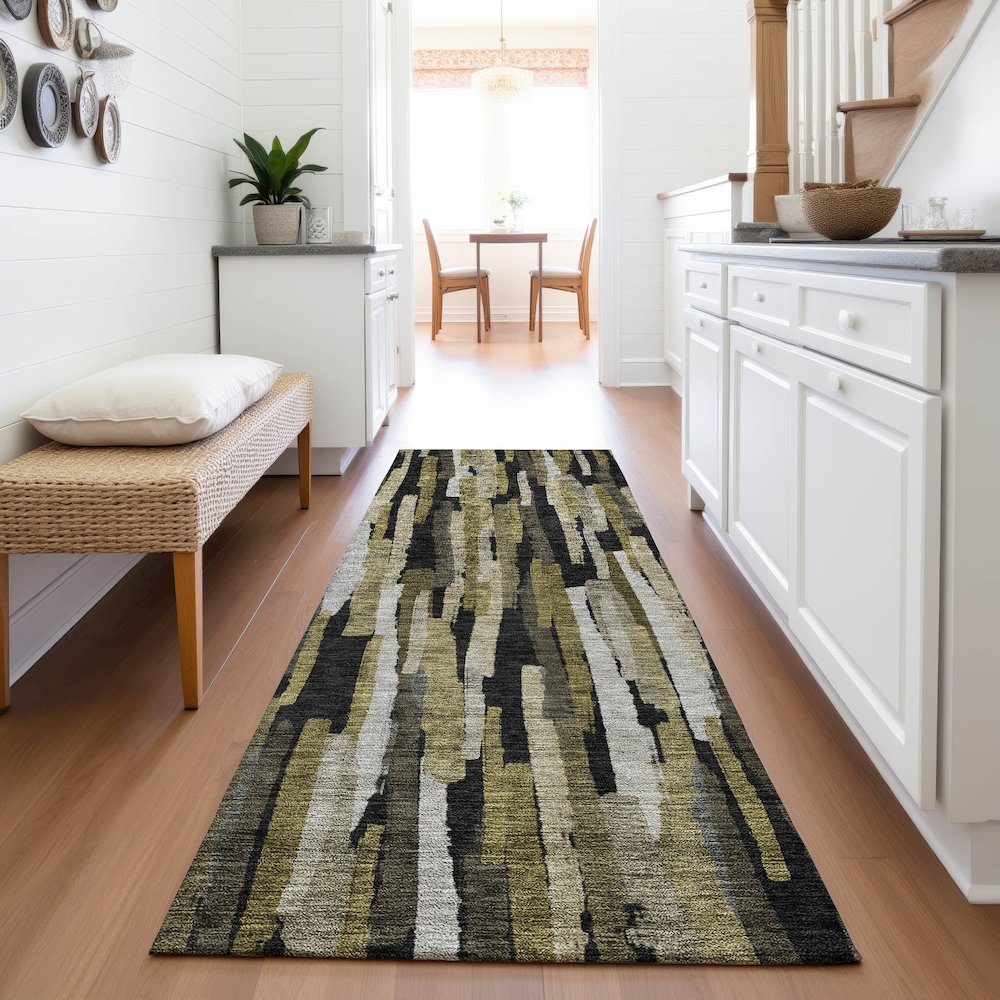 Premium Machine Washable Mayfield AMF1079 Brown 2'3" x 7'6" Runner Rug. Picture 5