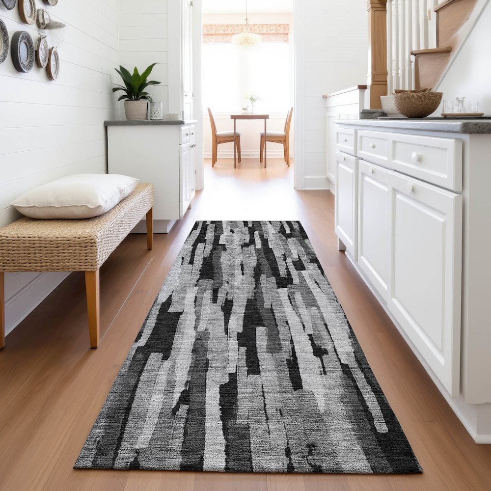 Premium Machine Washable Mayfield AMF1079 Gray 2'3" x 7'6" Runner Rug. Picture 5