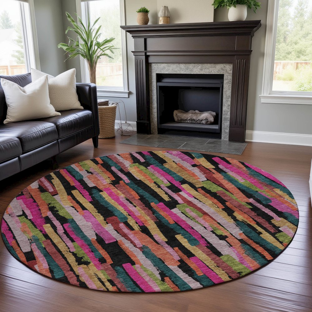 Premium Machine Washable Mayfield AMF1079 Pink 8' x 8' Round Rug. Picture 5