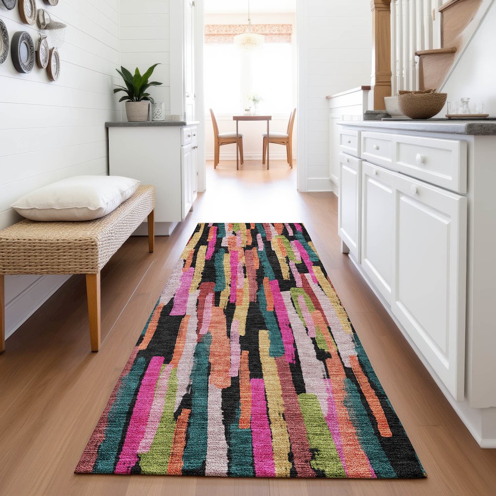 Premium Machine Washable Mayfield AMF1079 Pink 2'3" x 7'6" Runner Rug. Picture 5