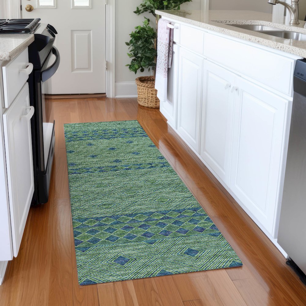 Premium Machine Washable Mayfield  Green 2'3" x 7'6" Runner Rug. Picture 5