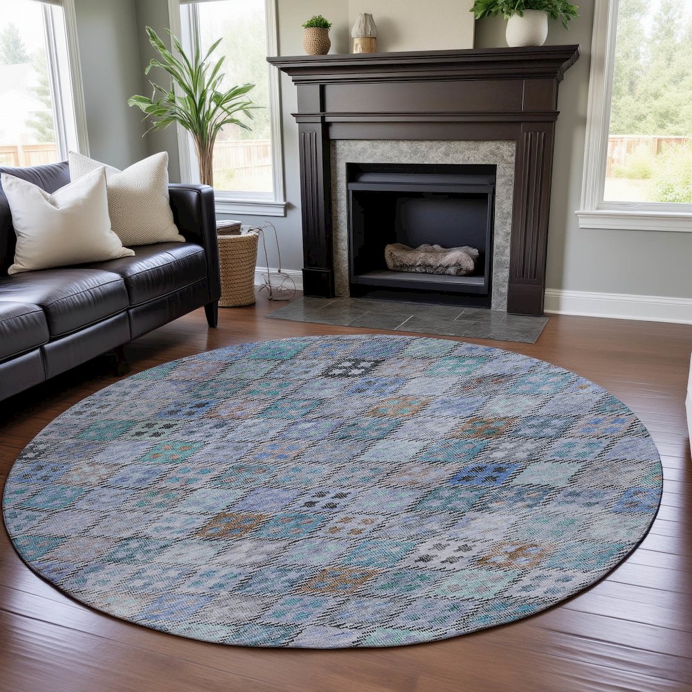 Premium Machine Washable Mayfield AMF1081 Blue 8' x 8' Round Rug. Picture 5