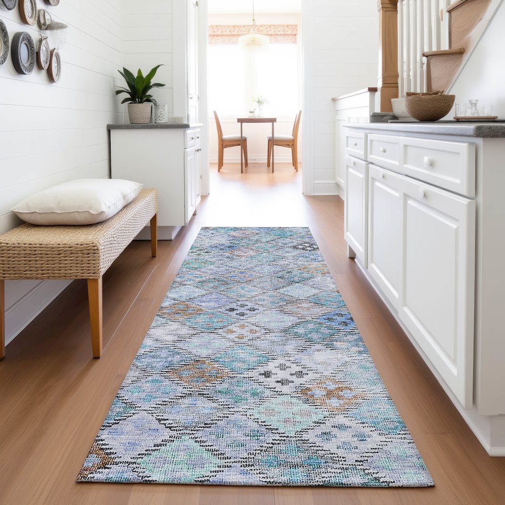 Premium Machine Washable Mayfield AMF1081 Blue 2'3" x 7'6" Runner Rug. Picture 5