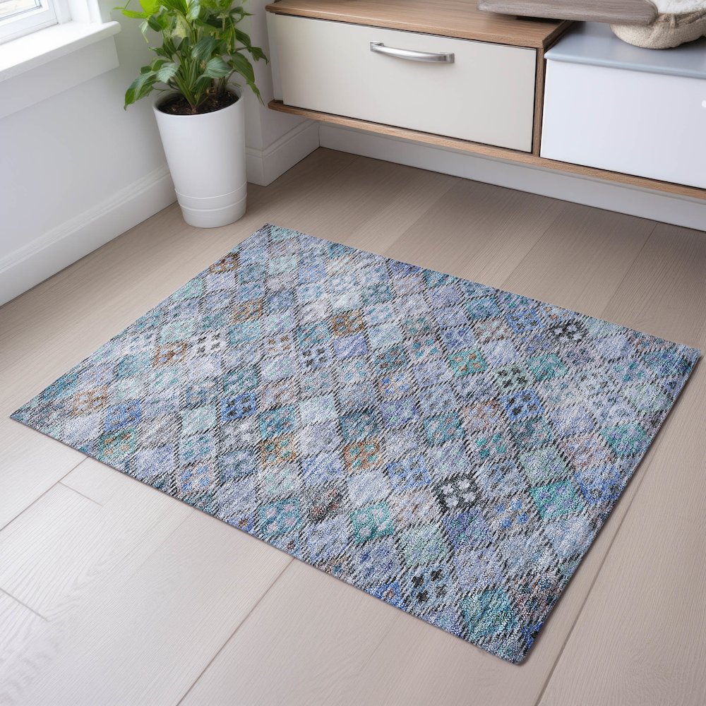 Premium Machine Washable Mayfield AMF1081 Blue 1'8" x 2'6" Rug. Picture 5