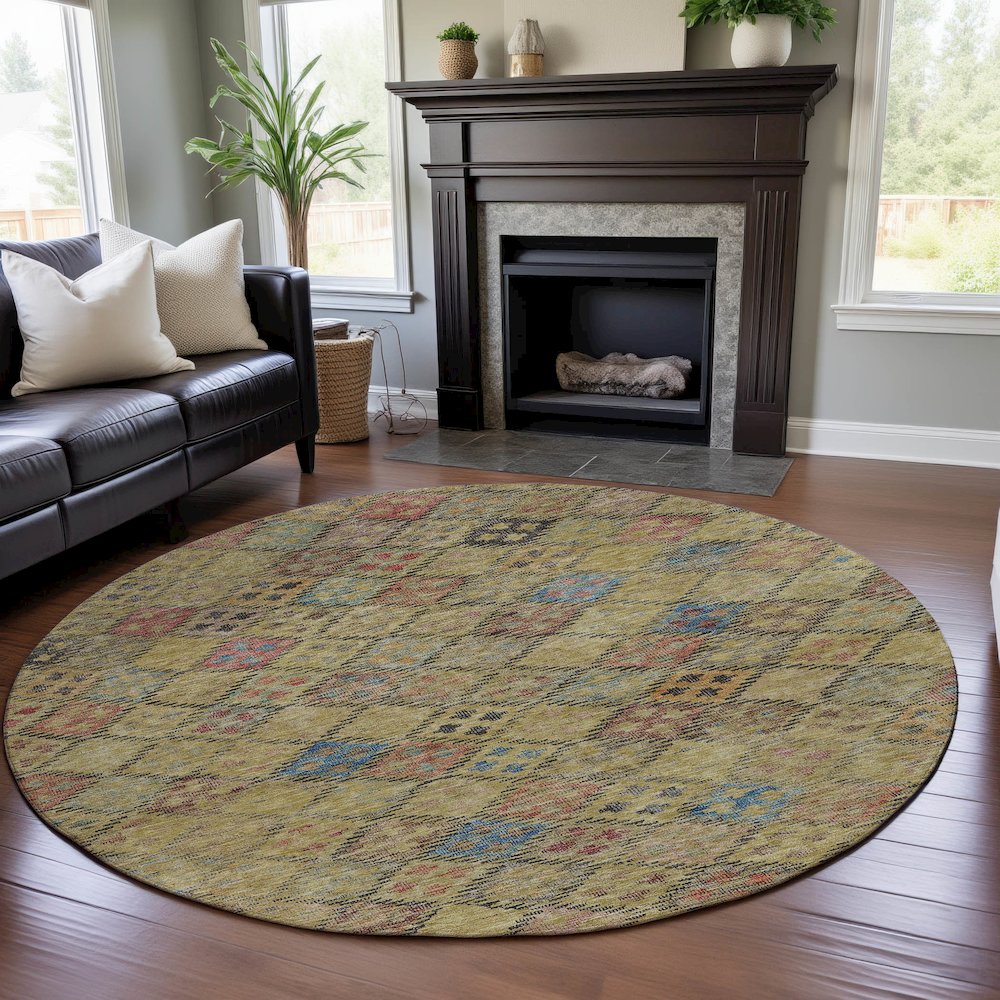 Premium Machine Washable Mayfield AMF1081 Gold 8' x 8' Round Rug. Picture 5