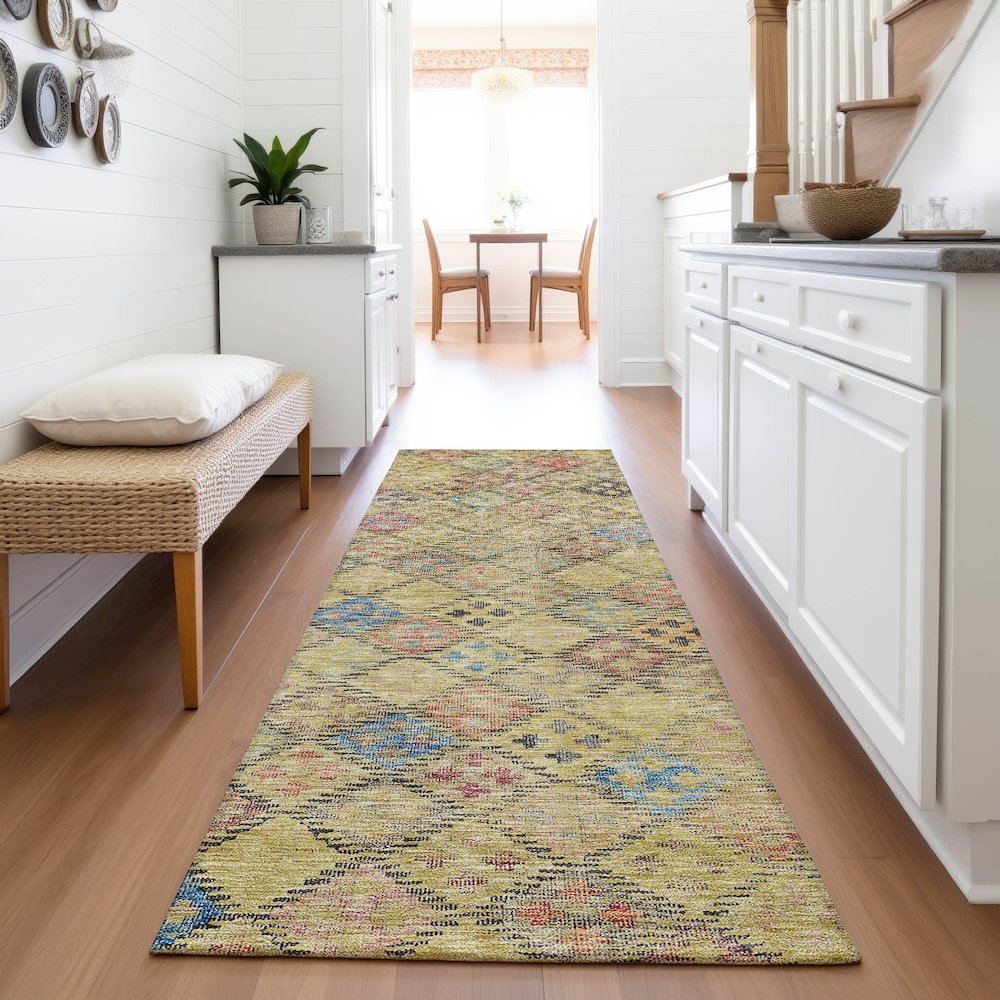 Premium Machine Washable Mayfield AMF1081 Gold 2'3" x 7'6" Runner Rug. Picture 5