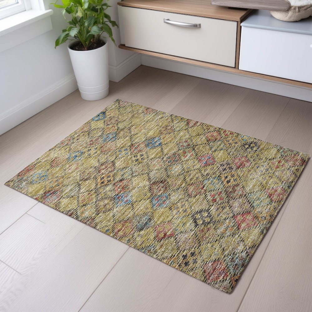 Premium Machine Washable Mayfield AMF1081 Gold 1'8" x 2'6" Rug. Picture 5