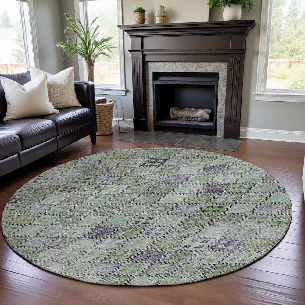 Premium Machine Washable Mayfield AMF1081 Green 8' x 8' Round Rug. Picture 5