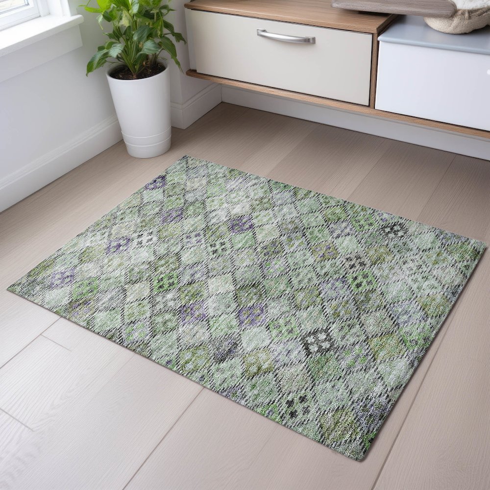 Premium Machine Washable Mayfield AMF1081 Green 1'8" x 2'6" Rug. Picture 5