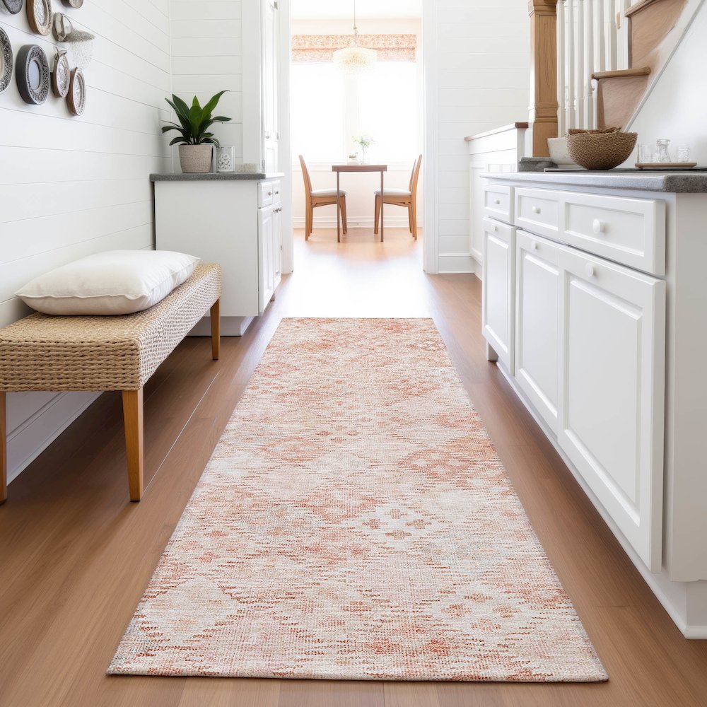 Premium Machine Washable Mayfield AMF1081 Pink 2'3" x 7'6" Runner Rug. Picture 5