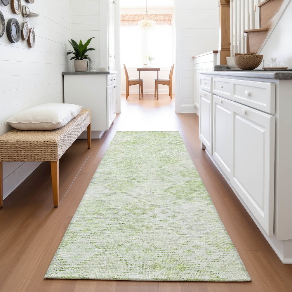 Premium Machine Washable Mayfield AMF1081 Sage 2'3" x 7'6" Runner Rug. Picture 5