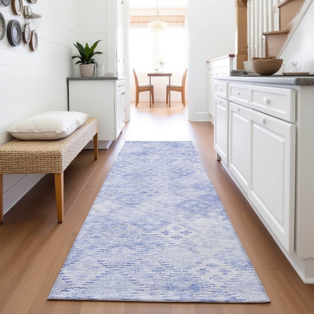 Premium Machine Washable Mayfield AMF1081 Sky 2'3" x 7'6" Runner Rug. Picture 5