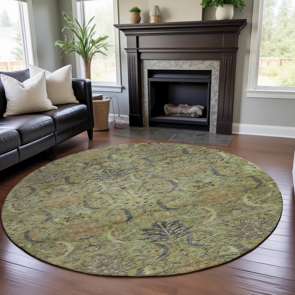 Premium Machine Washable Mayfield AMF1082 Aloe 8' x 8' Round Rug. Picture 5