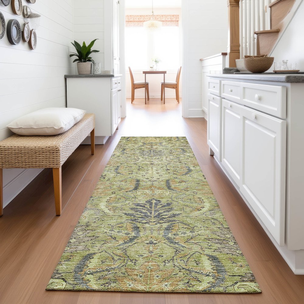 Premium Machine Washable Mayfield AMF1082 Aloe 2'3" x 7'6" Runner Rug. Picture 5