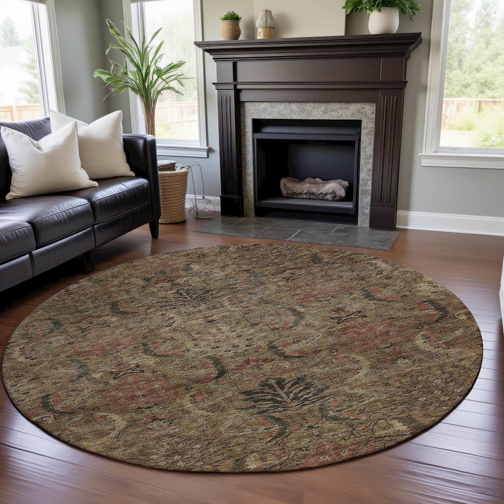 Premium Machine Washable Mayfield AMF1082 Brown 8' x 8' Round Rug. Picture 5