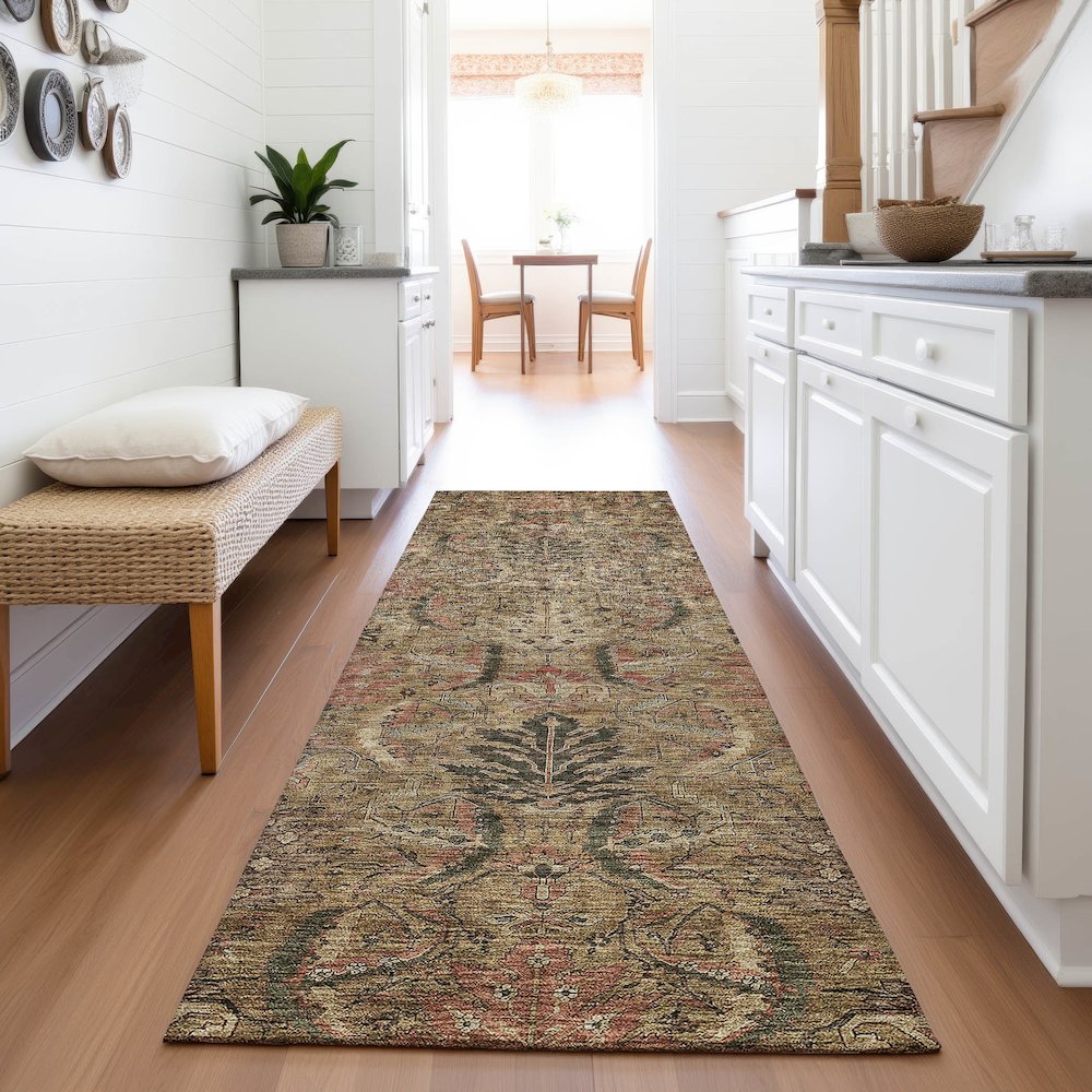 Premium Machine Washable Mayfield AMF1082 Brown 2'3" x 7'6" Runner Rug. Picture 5