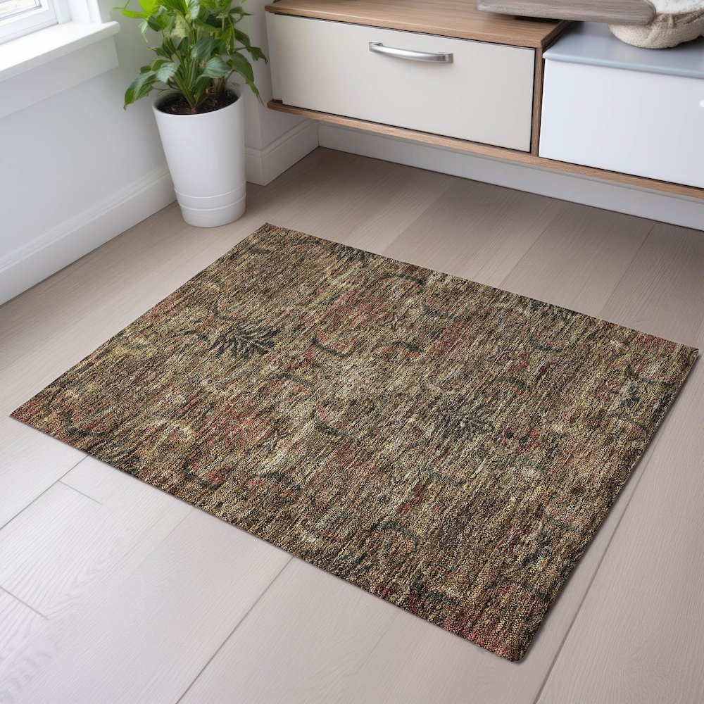 Premium Machine Washable Mayfield AMF1082 Brown 1'8" x 2'6" Rug. Picture 5