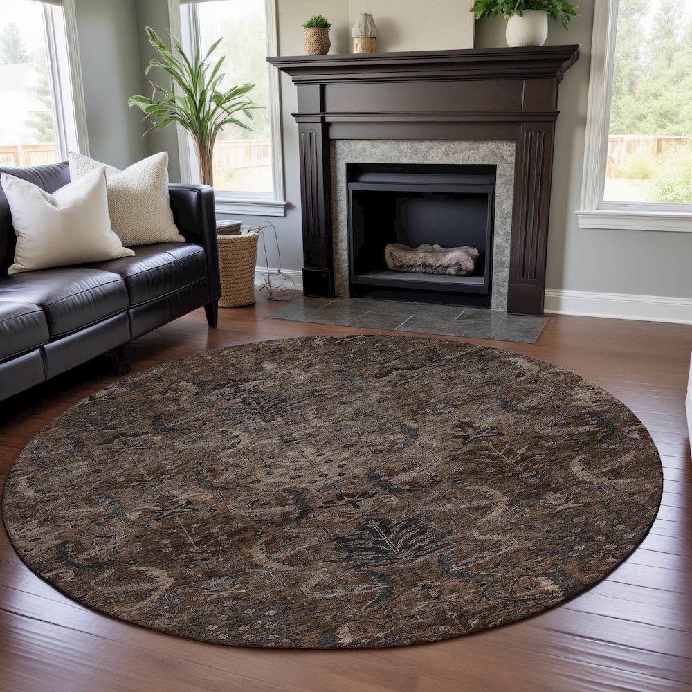 Premium Machine Washable Mayfield AMF1082 Fudge 8' x 8' Round Rug. Picture 5