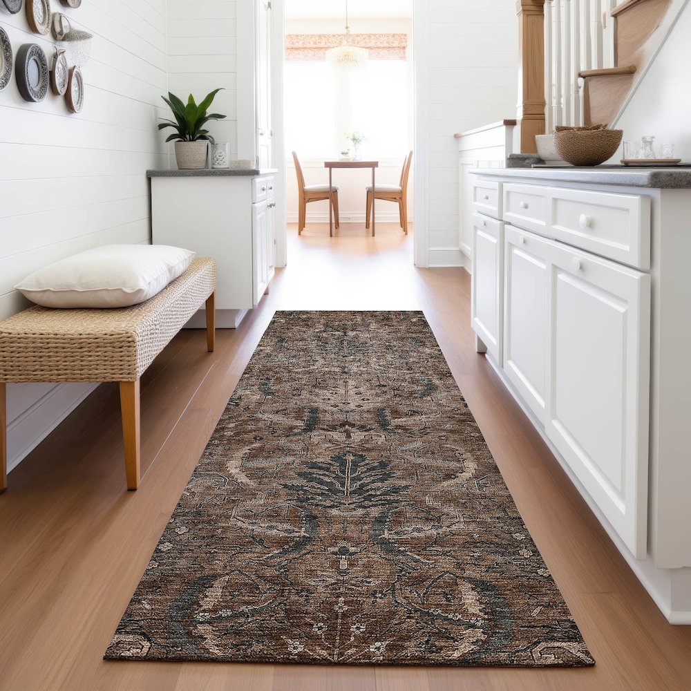 Premium Machine Washable Mayfield AMF1082 Fudge 2'3" x 7'6" Runner Rug. Picture 5