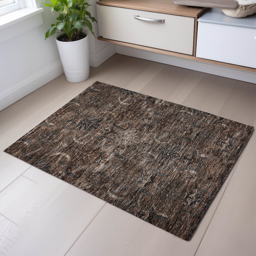 Premium Machine Washable Mayfield AMF1082 Fudge 1'8" x 2'6" Rug. Picture 5