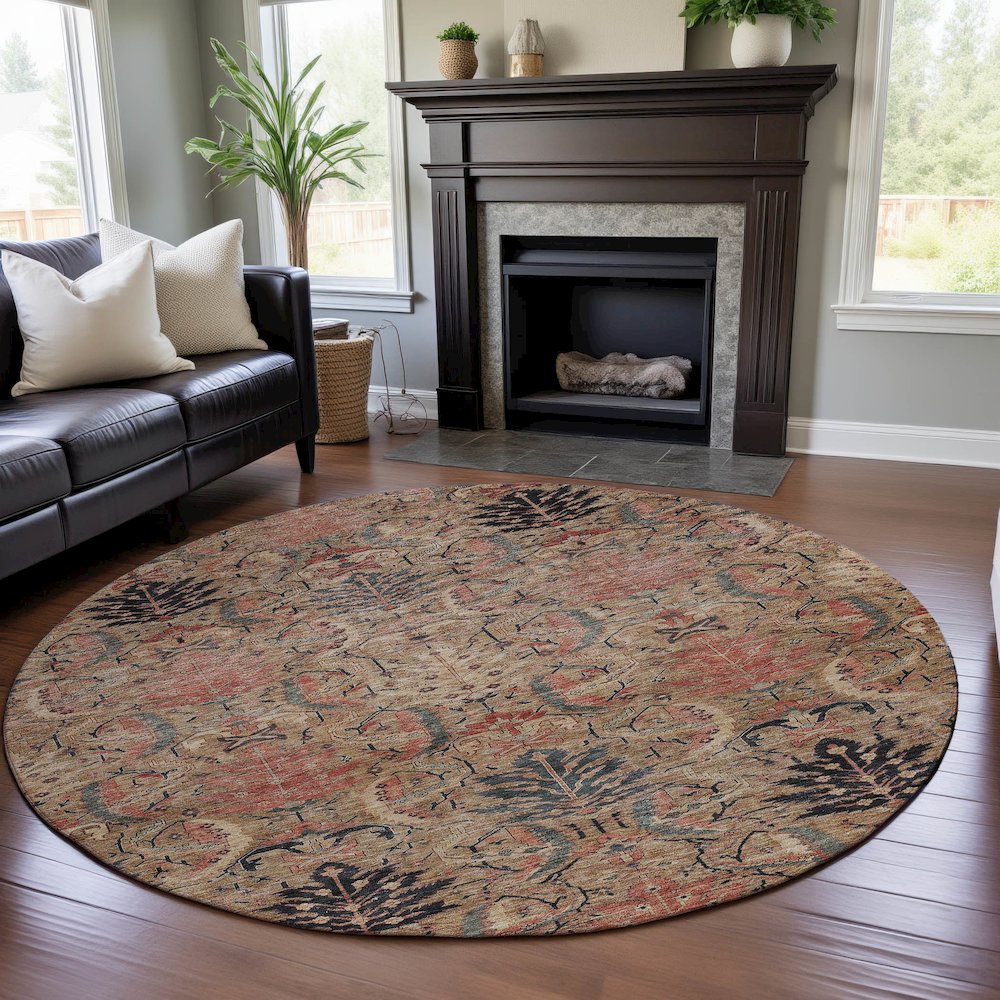 Premium Machine Washable Mayfield AMF1082 Khaki 8' x 8' Round Rug. Picture 5