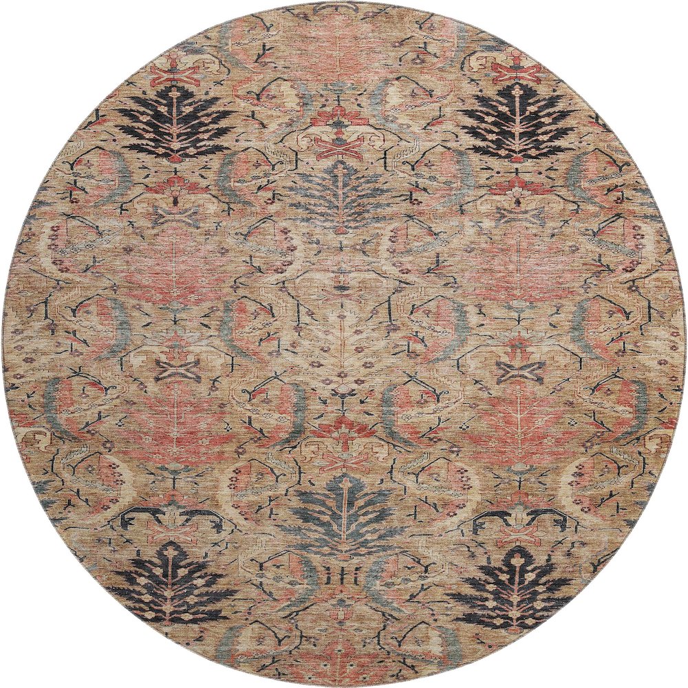 Premium Machine Washable Mayfield AMF1082 Khaki 8' x 8' Round Rug. Picture 1