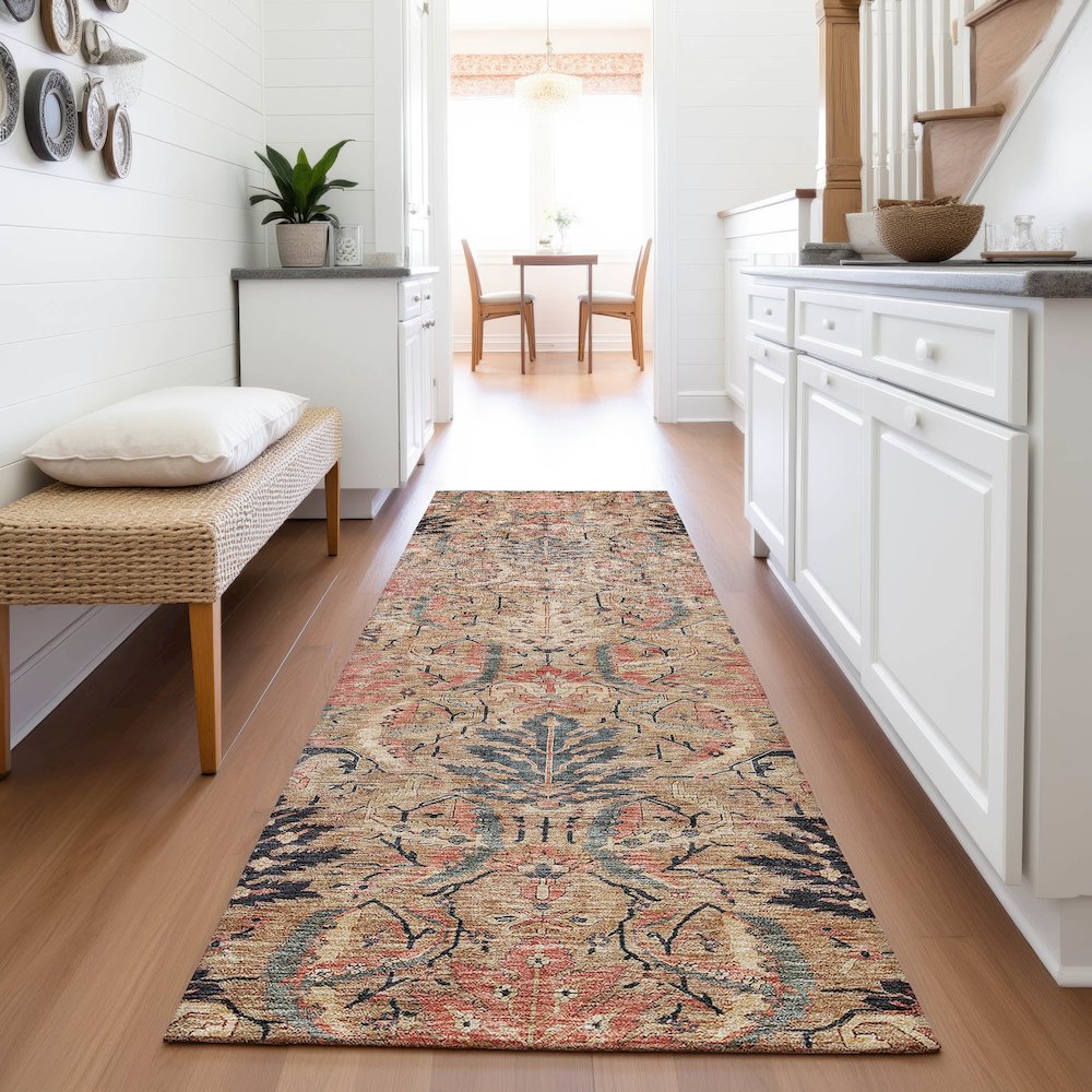 Premium Machine Washable Mayfield AMF1082 Khaki 2'3" x 7'6" Runner Rug. Picture 5