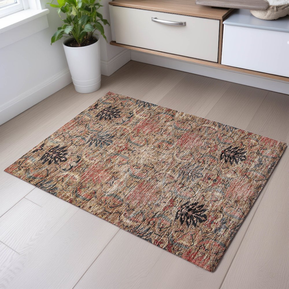 Premium Machine Washable Mayfield AMF1082 Khaki 1'8" x 2'6" Rug. Picture 5