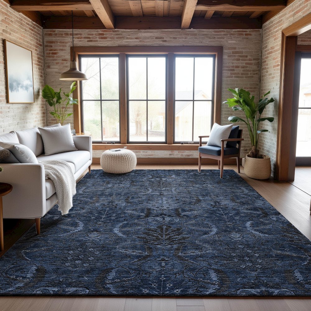 Premium Machine Washable Mayfield AMF1082 Navy 2'6" x 3'10" Rug. Picture 5